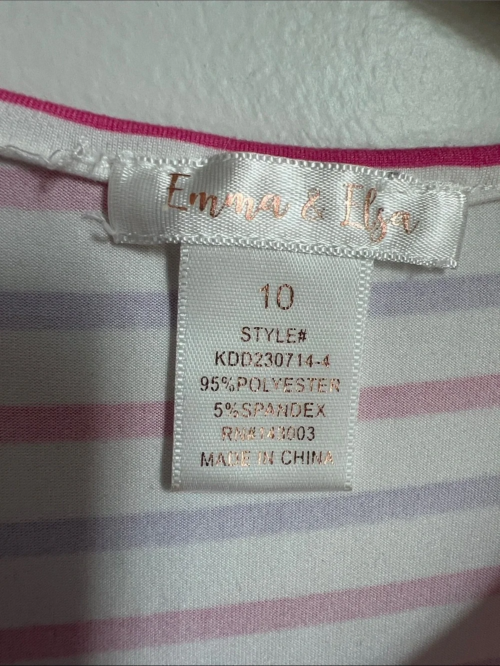 Emma & Elsa | Kids Striped Pink & Lavender Short Sleeve Knit Dress Pockets Sz 10